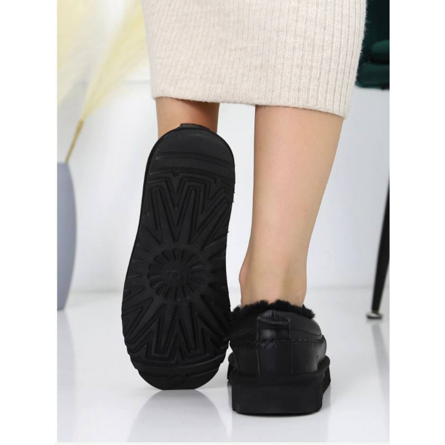 UGG Stitch Slip On Leather Black